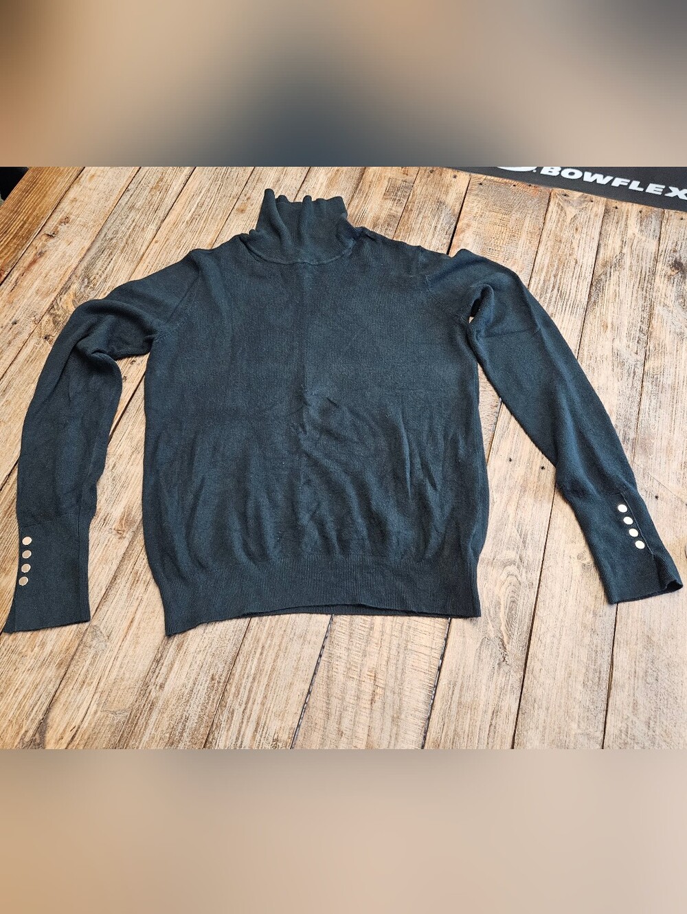 Skies Are Blue Dark Teal Turtleneck Sweater with Button Cuffs